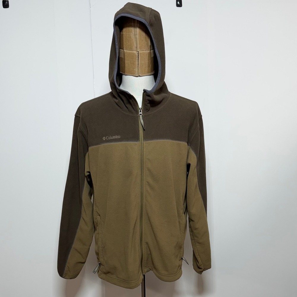 Columbia Jacket Men Large Tan Steens Mountain Hooded Full Zip Fleece Long Sleeve